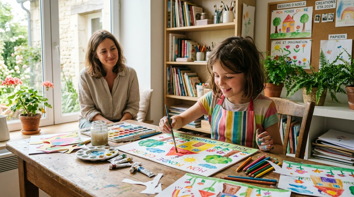 Enfant épanoui réalisant une activité créative d'arts visuels