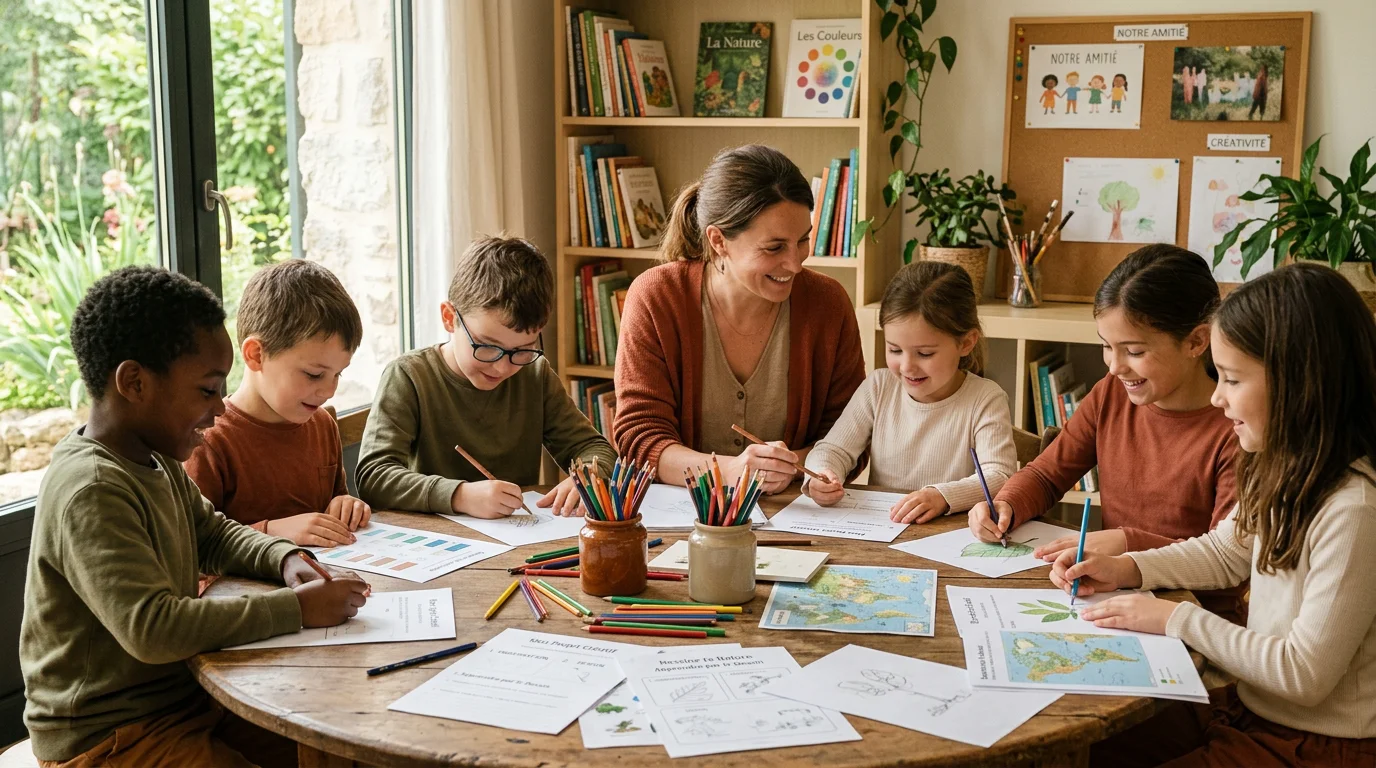 Des enfants participent à un atelier créatif d'apprentissage en petit groupe