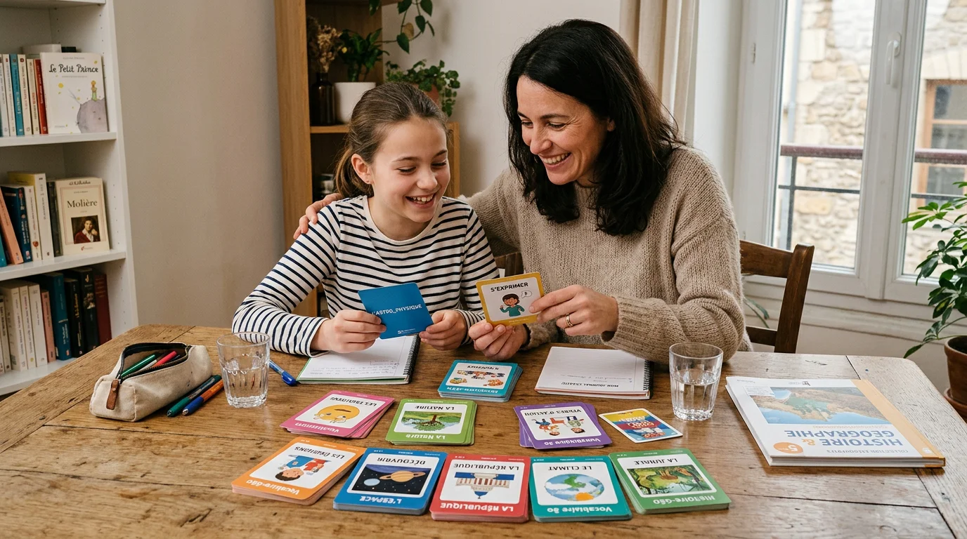 Un parent et un collégien utilisent des outils pédagogiques adaptés