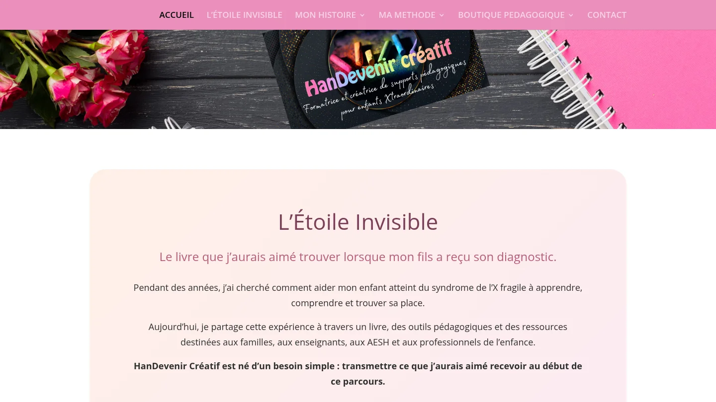 Capture de la page d’accueil de HanDevenir créatif