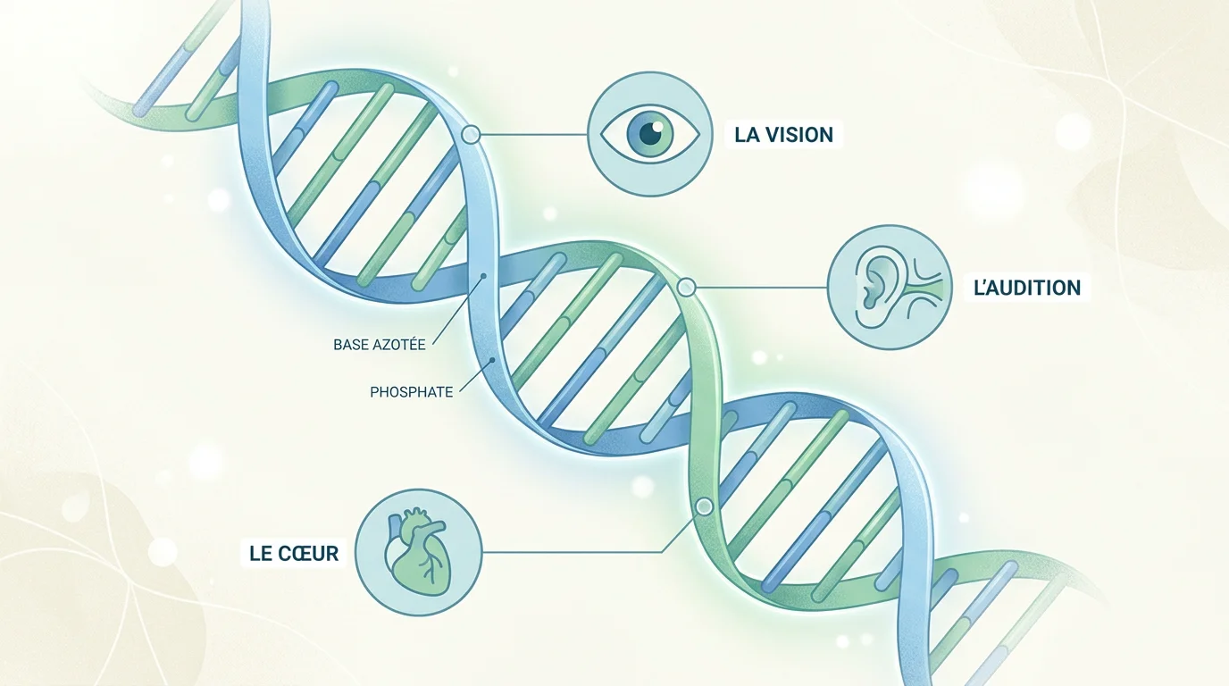 Illustration de l'ADN et du gène CHD7 impliqué dans le syndrome CHARGE