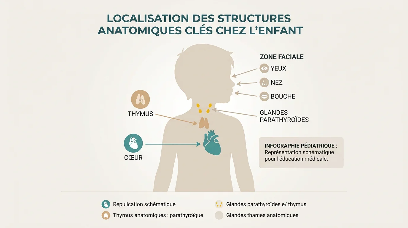 Illustration des organes touchés par le syndrome de DiGeorge chez l'enfant